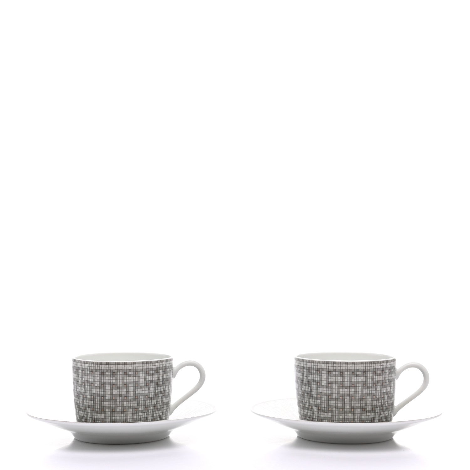Hermes Porcelain Mosaique Au 24 Platine Tea Cup And Saucer Set Of 2 Platinum 3 of 9