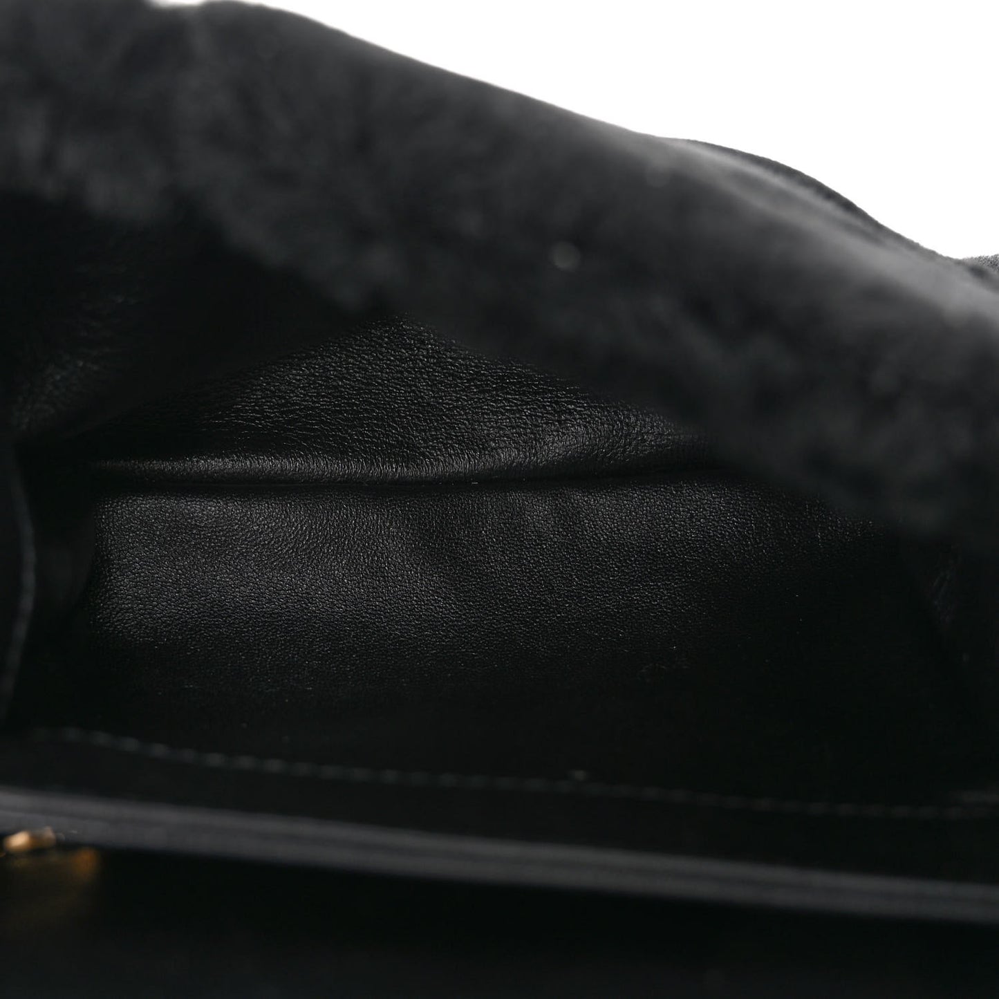 Shearling Lambskin Quilted Chain Top Handle Flap Black