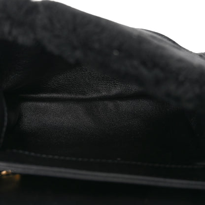 Chanel Shearling Lambskin Quilted Chain Top Handle Flap Black 5 of 11