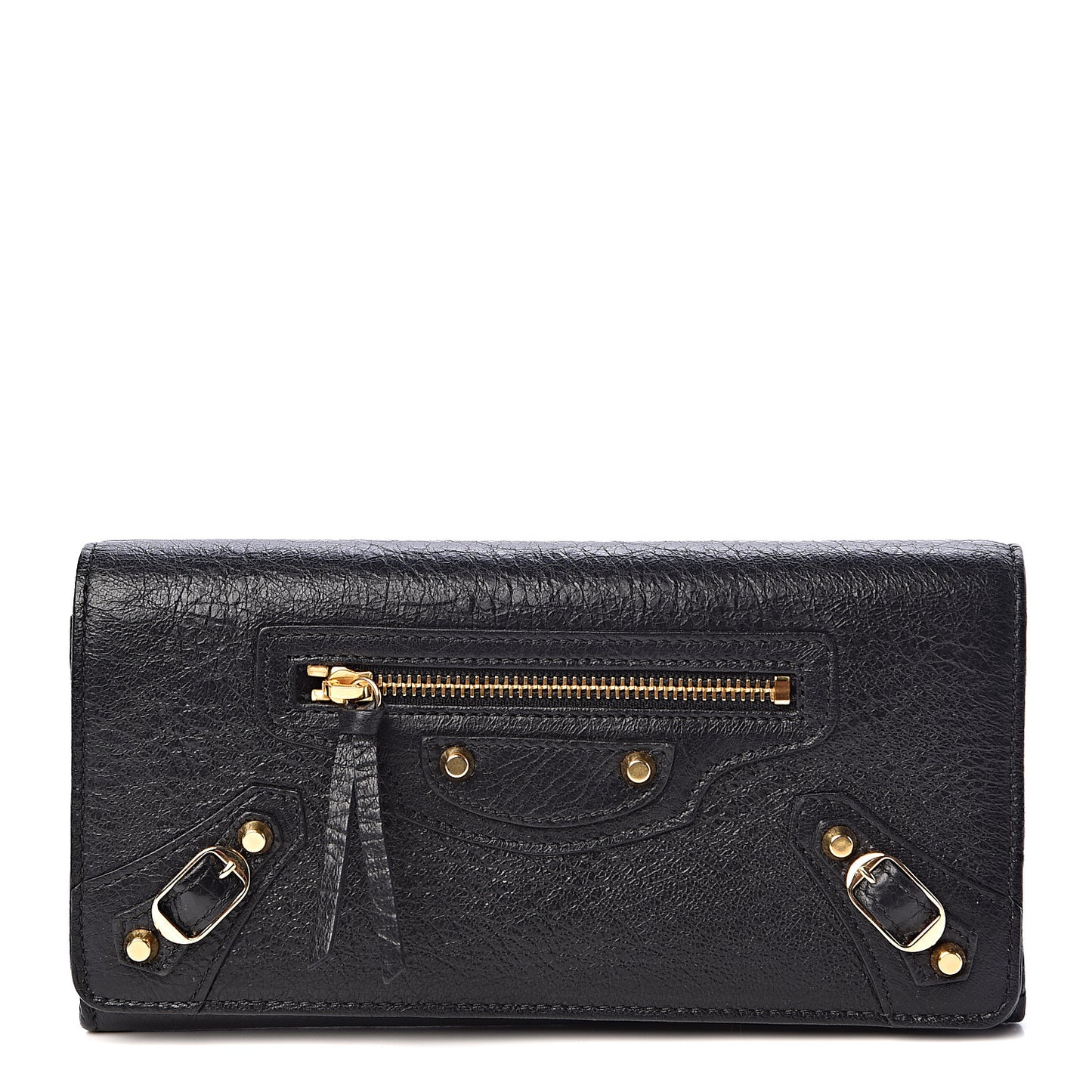 Agneau Classic Gold Hardware Money Wallet Black