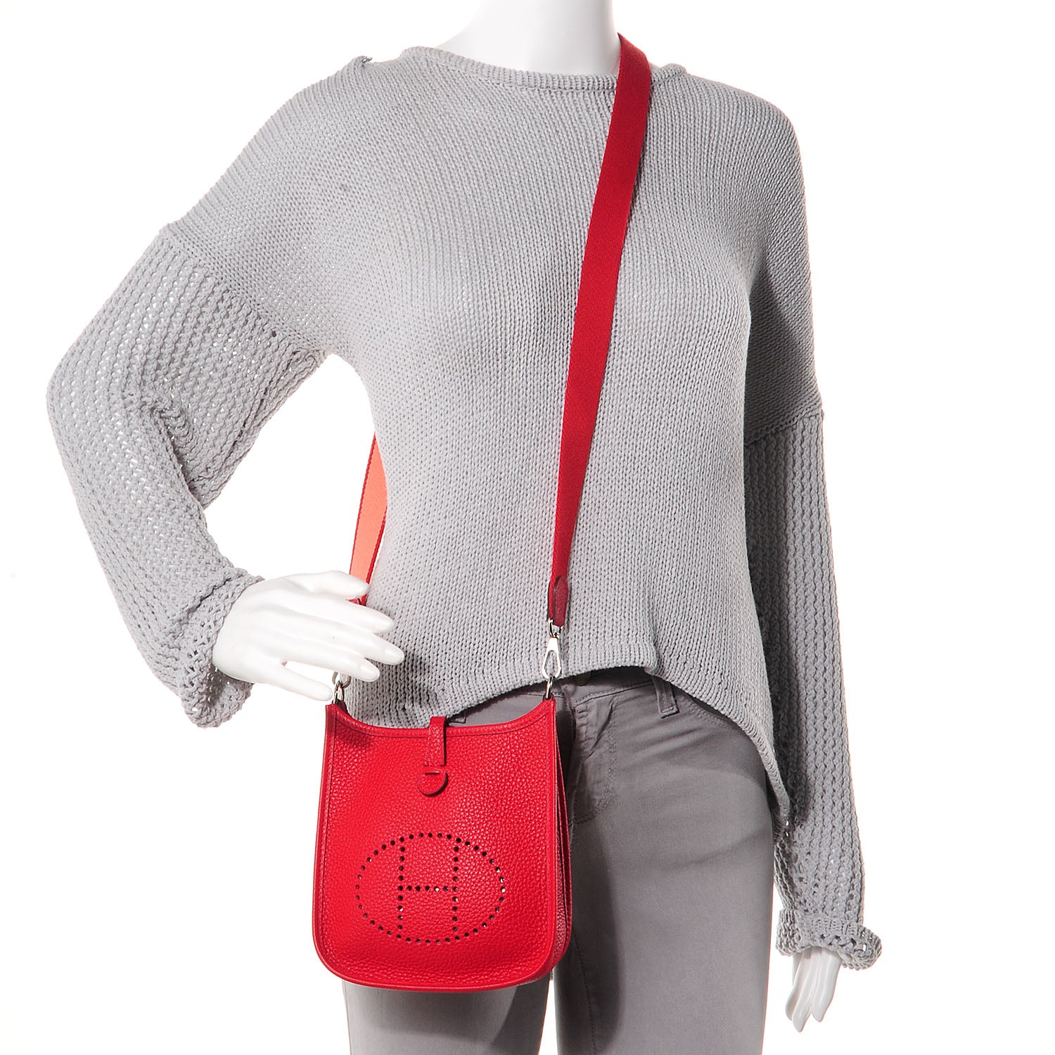 Hermes Taurillon Clemence Evelyne TPM Rouge Casaque 2 of 8
