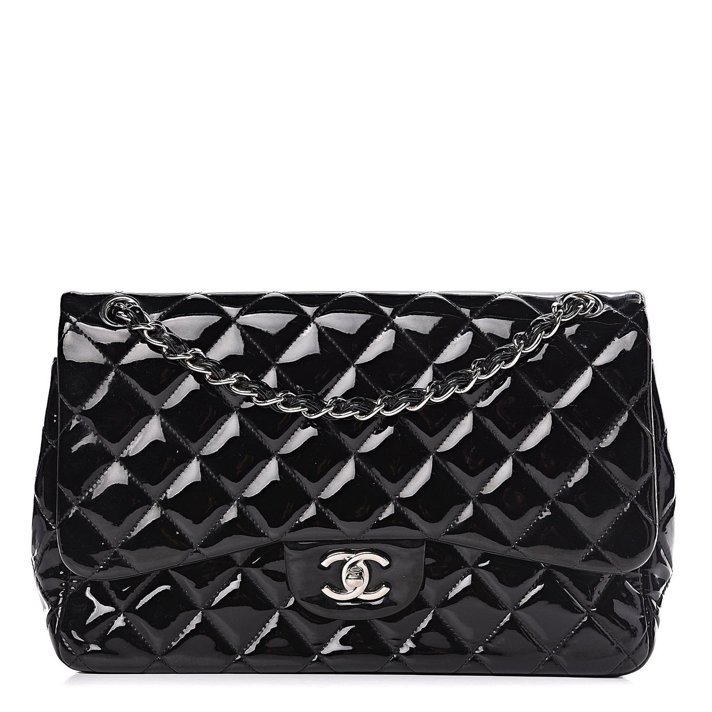 Patent Quilted Jumbo Double Flap Black