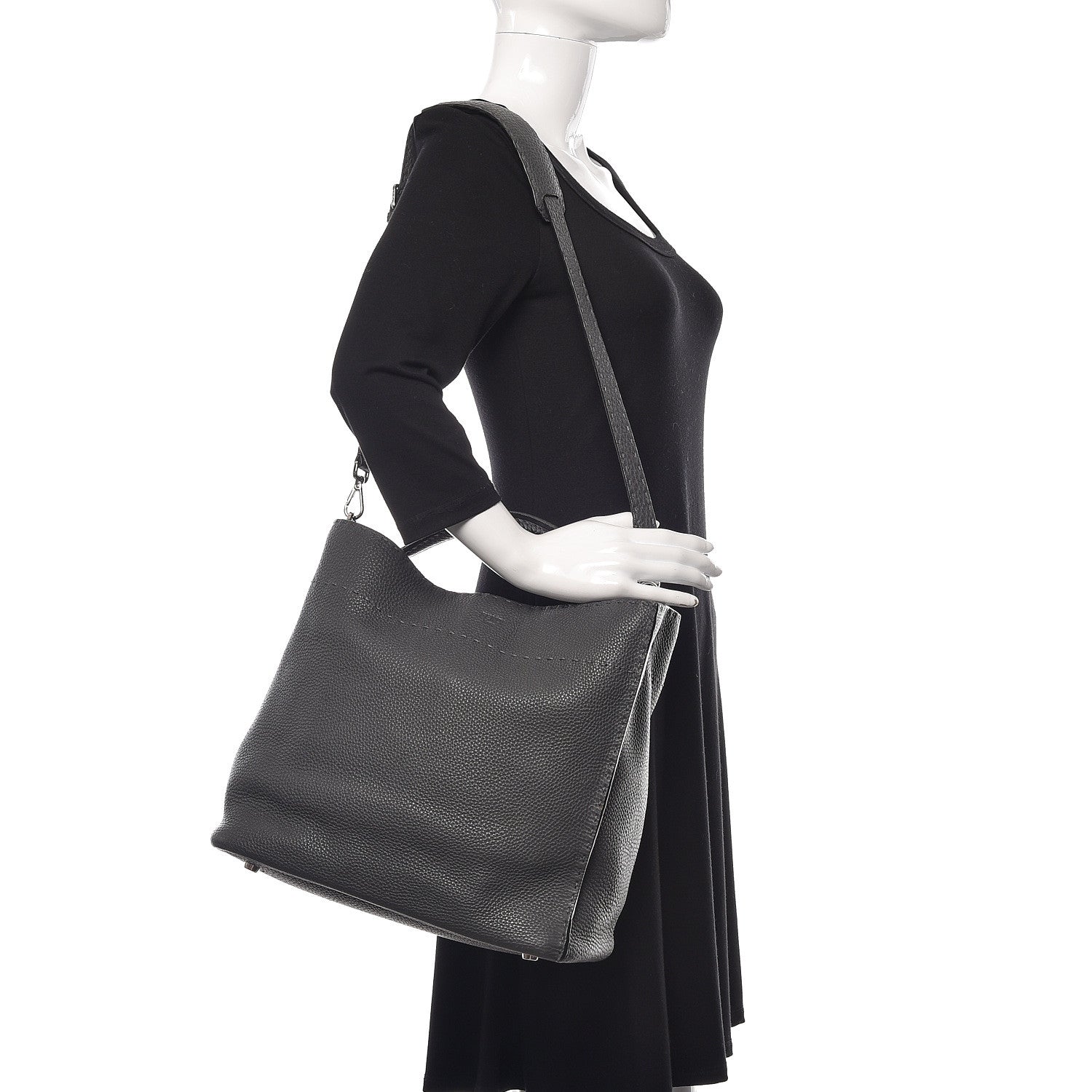 Fendi Cuoio Romano Selleria Large Anna Bucket Bag Asfalto 3 of 11