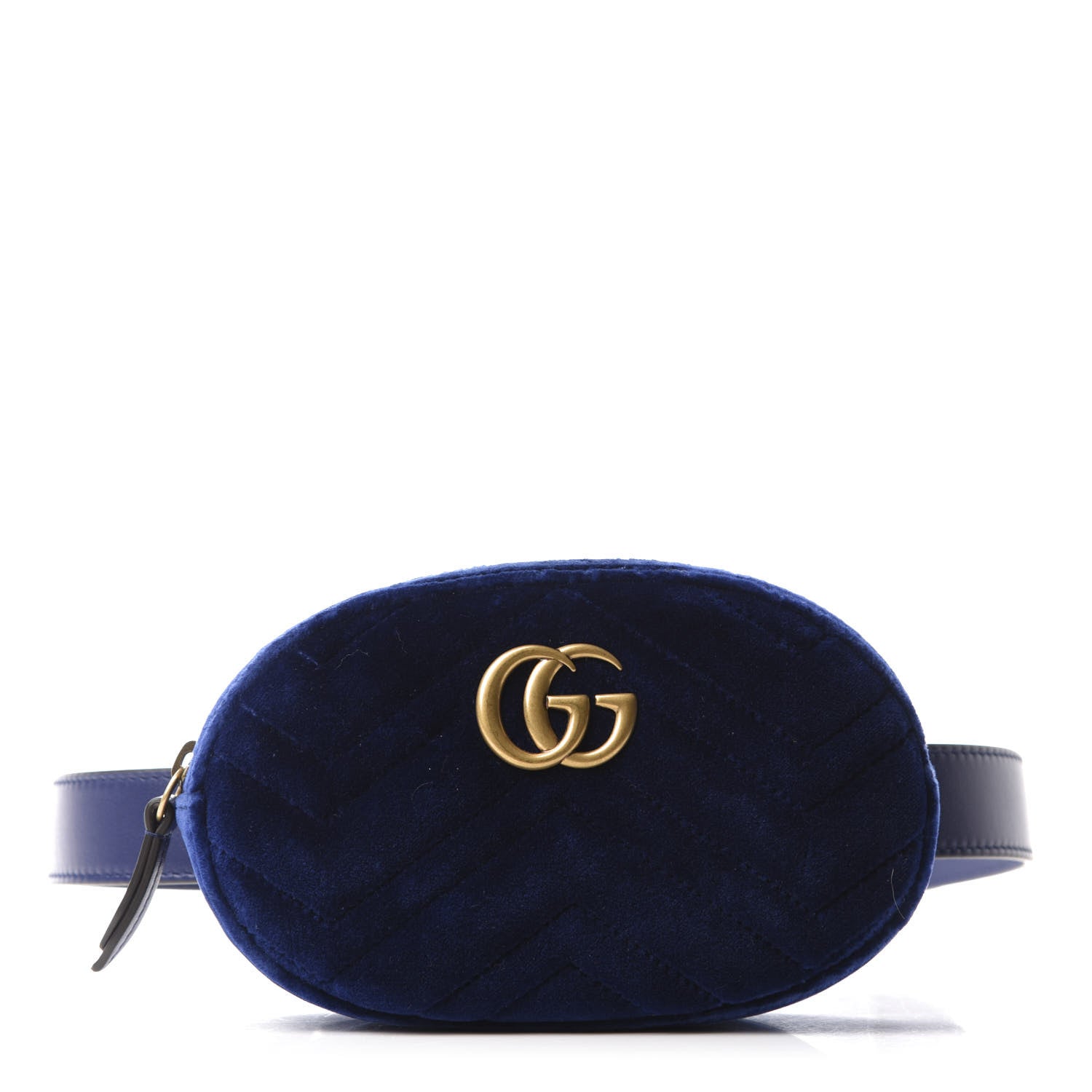 Gucci Velvet Matelasse GG Marmont Belt Bag 85 34 Cobalt Blue 1 of 11
