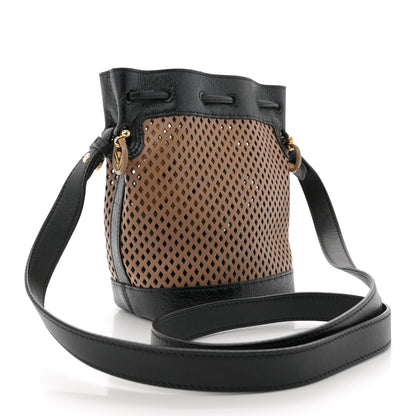 Fendi Vitello Liberty Glossy Lambskin F is Fendi Perforated Mini Mon Tresor Bucket Bag Sand Mimosa Black 3 of 10