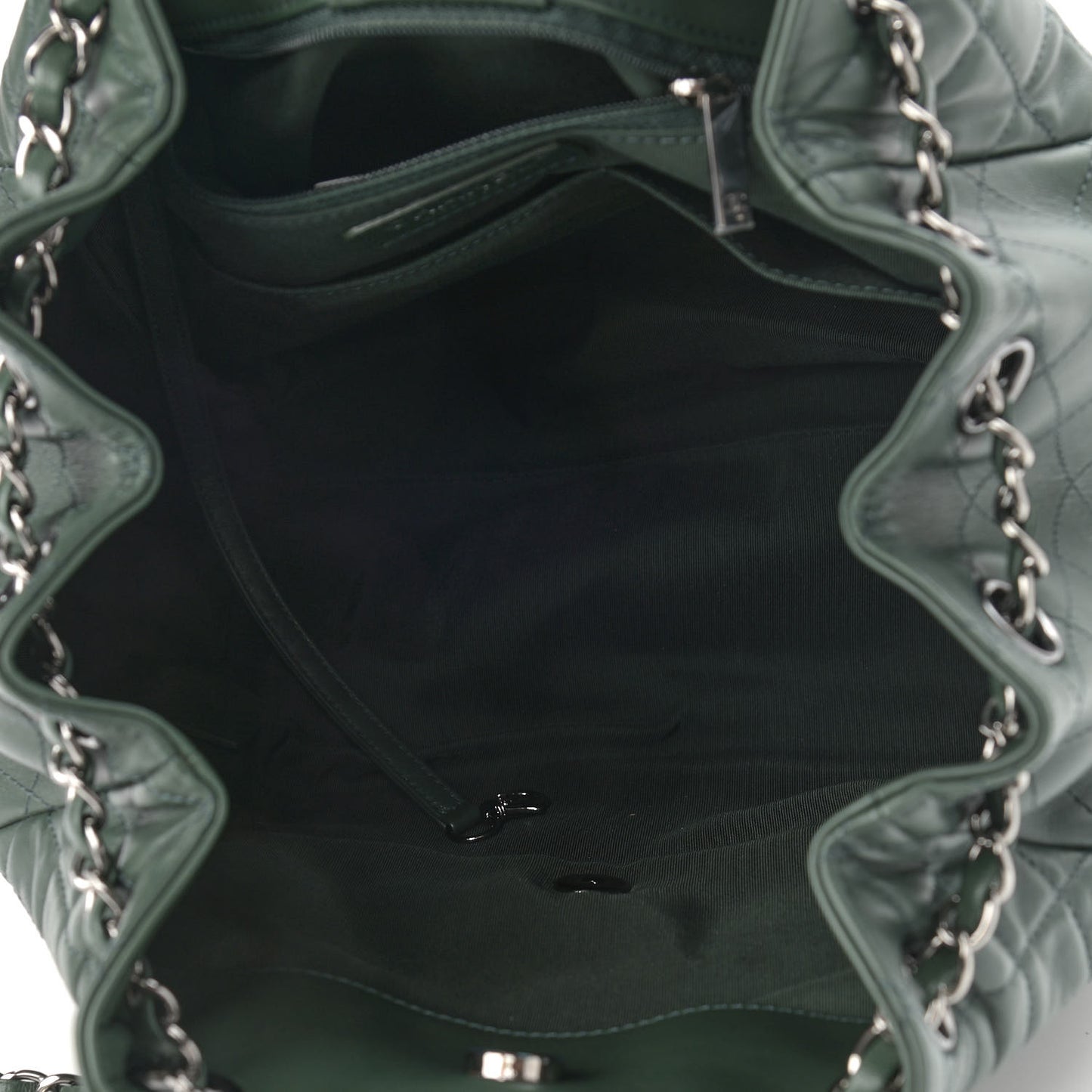 Lambskin Quilted Large Drawstring Shoulder Bag Dark Green