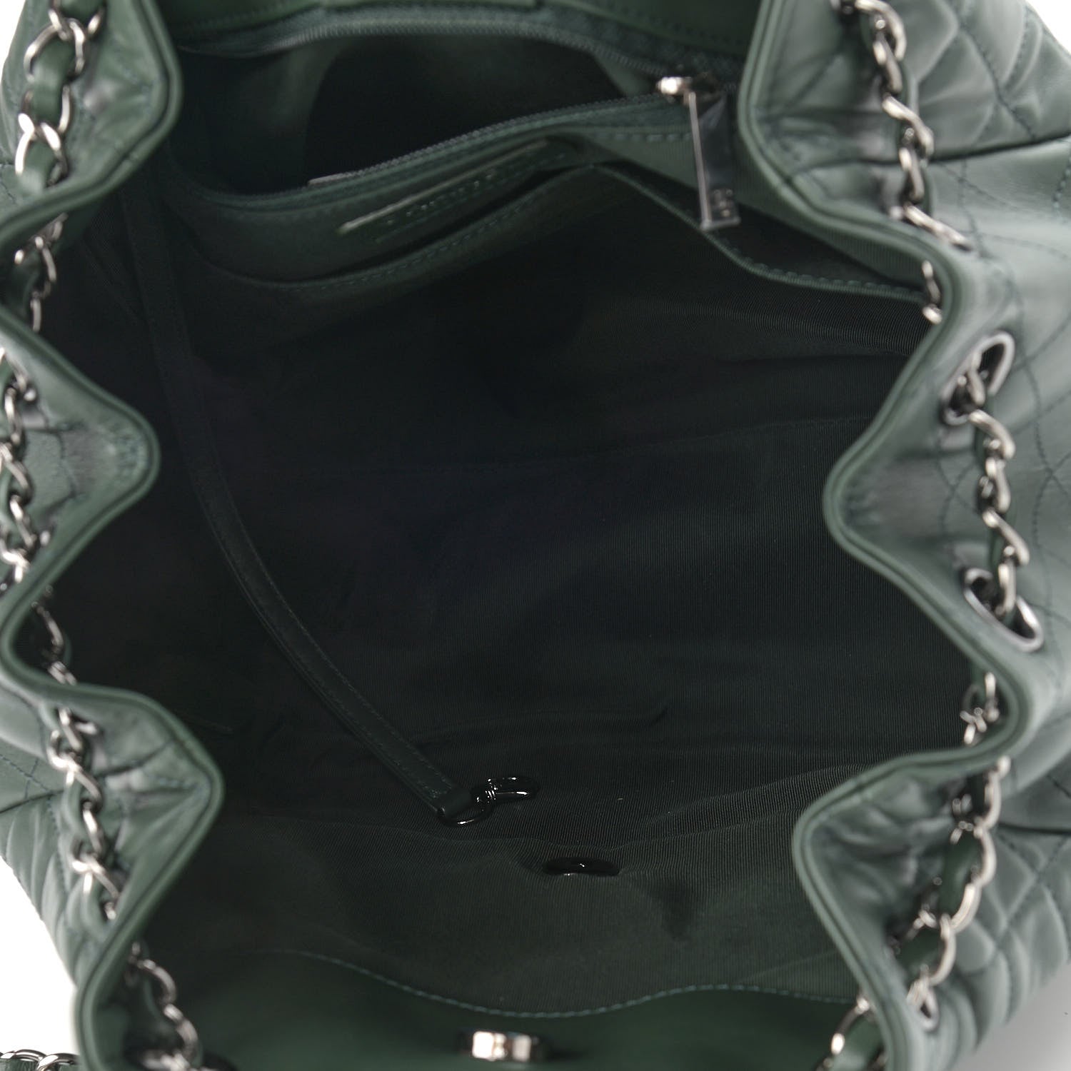 Chanel Lambskin Quilted Large Drawstring Shoulder Bag Dark Green 5 of 9
