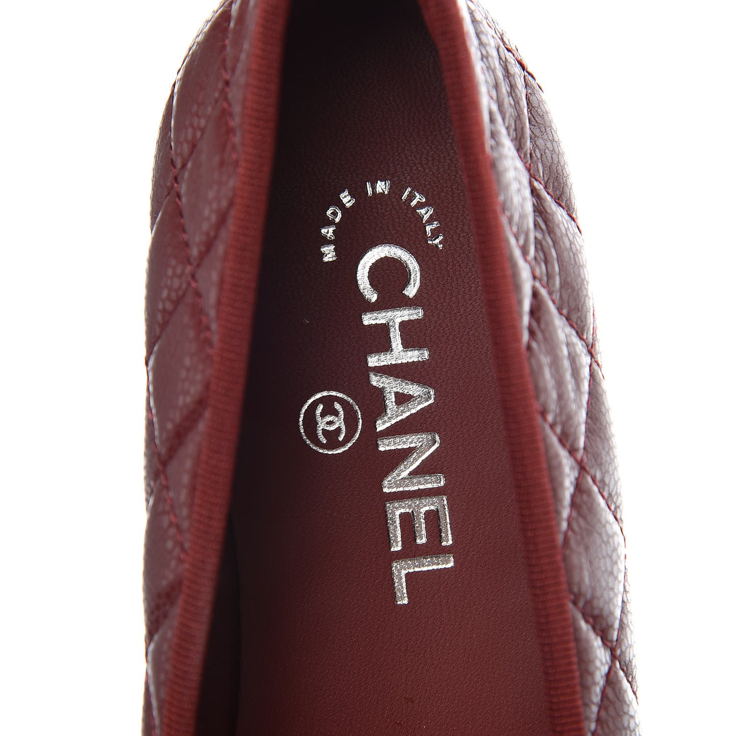Caviar Quilted CC Cap Toe Ballerina Flats 39.5 Black Red