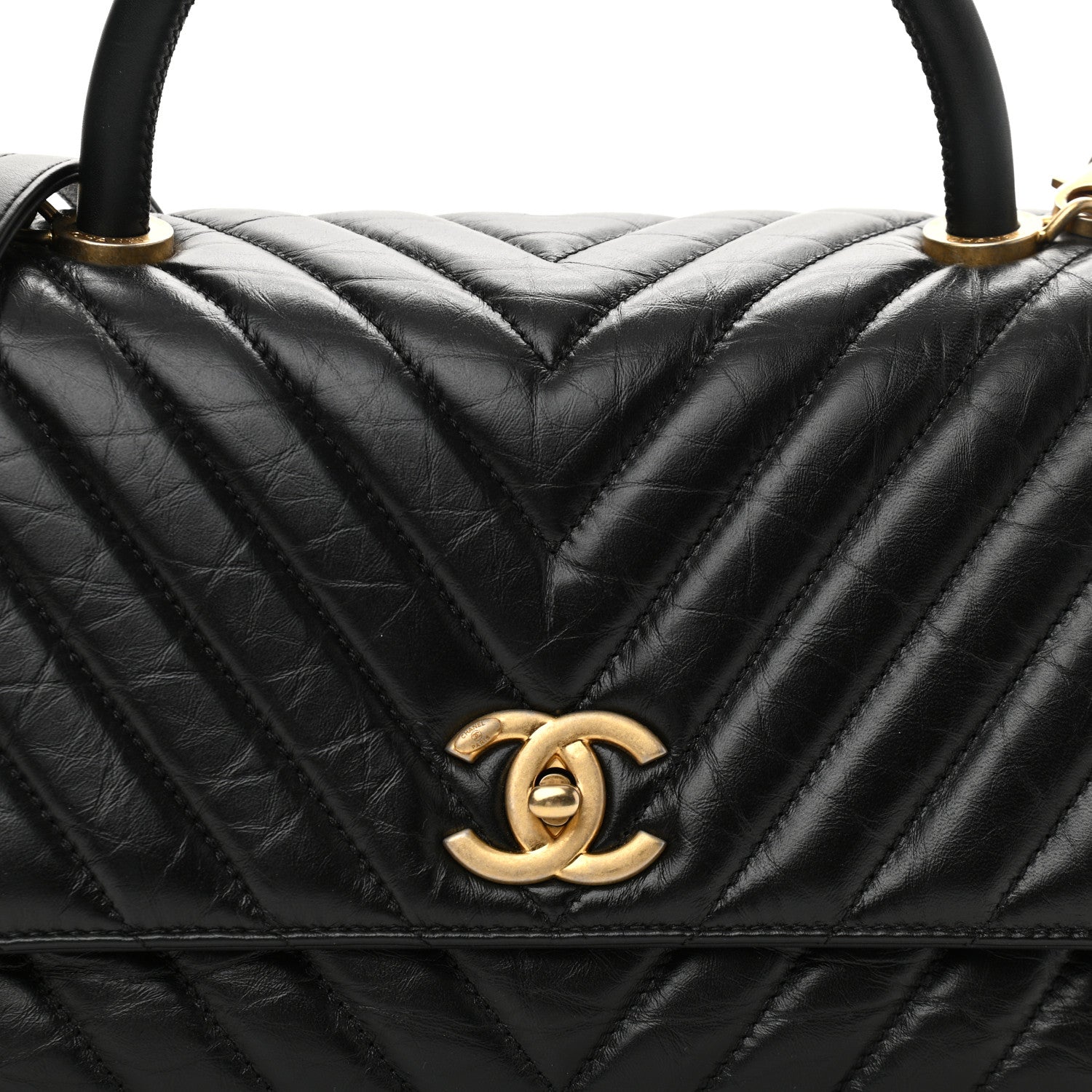 Chanel Aged Calfskin Chevron Quilted Small Coco Handle Flap Black 8 of 10