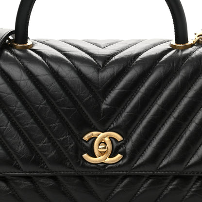 Chanel Aged Calfskin Chevron Quilted Small Coco Handle Flap Black 8 of 10