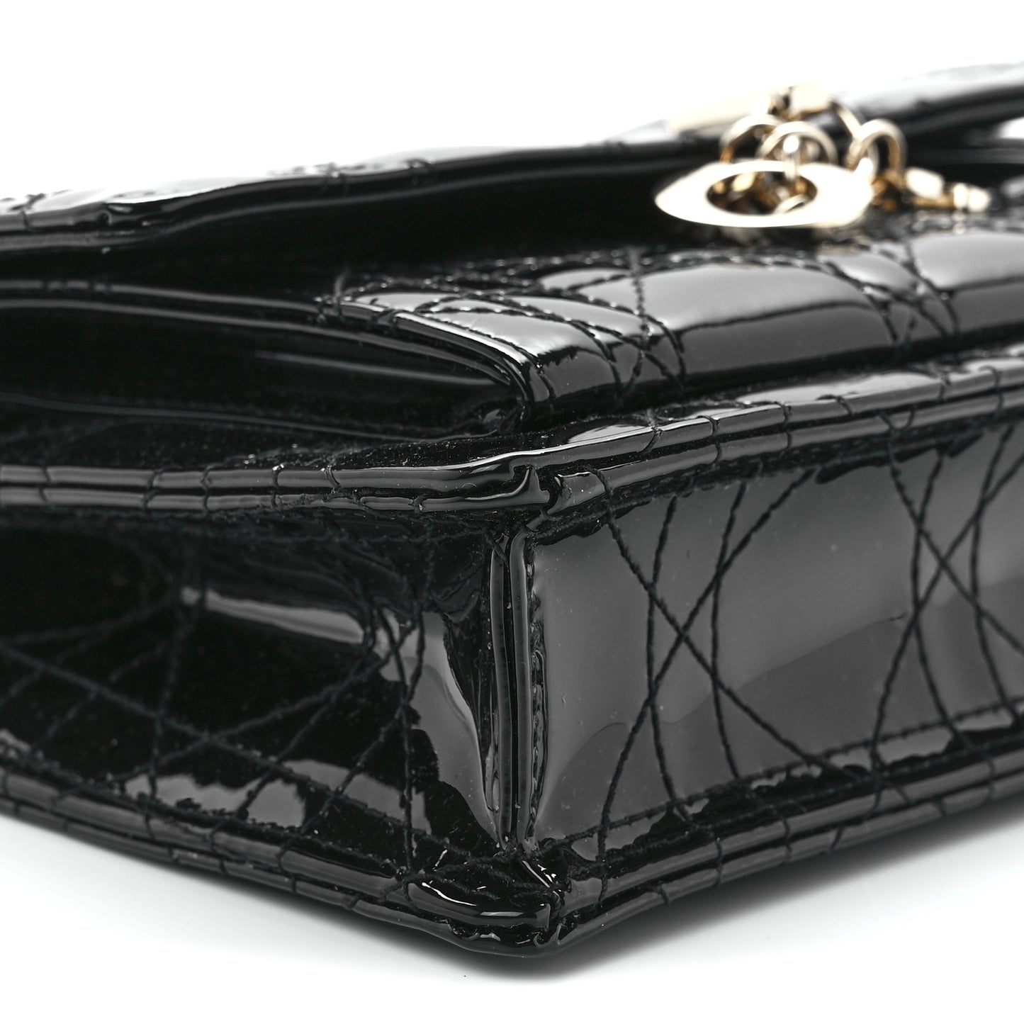 Patent Cannage Lady Dior Chain Pouch Black
