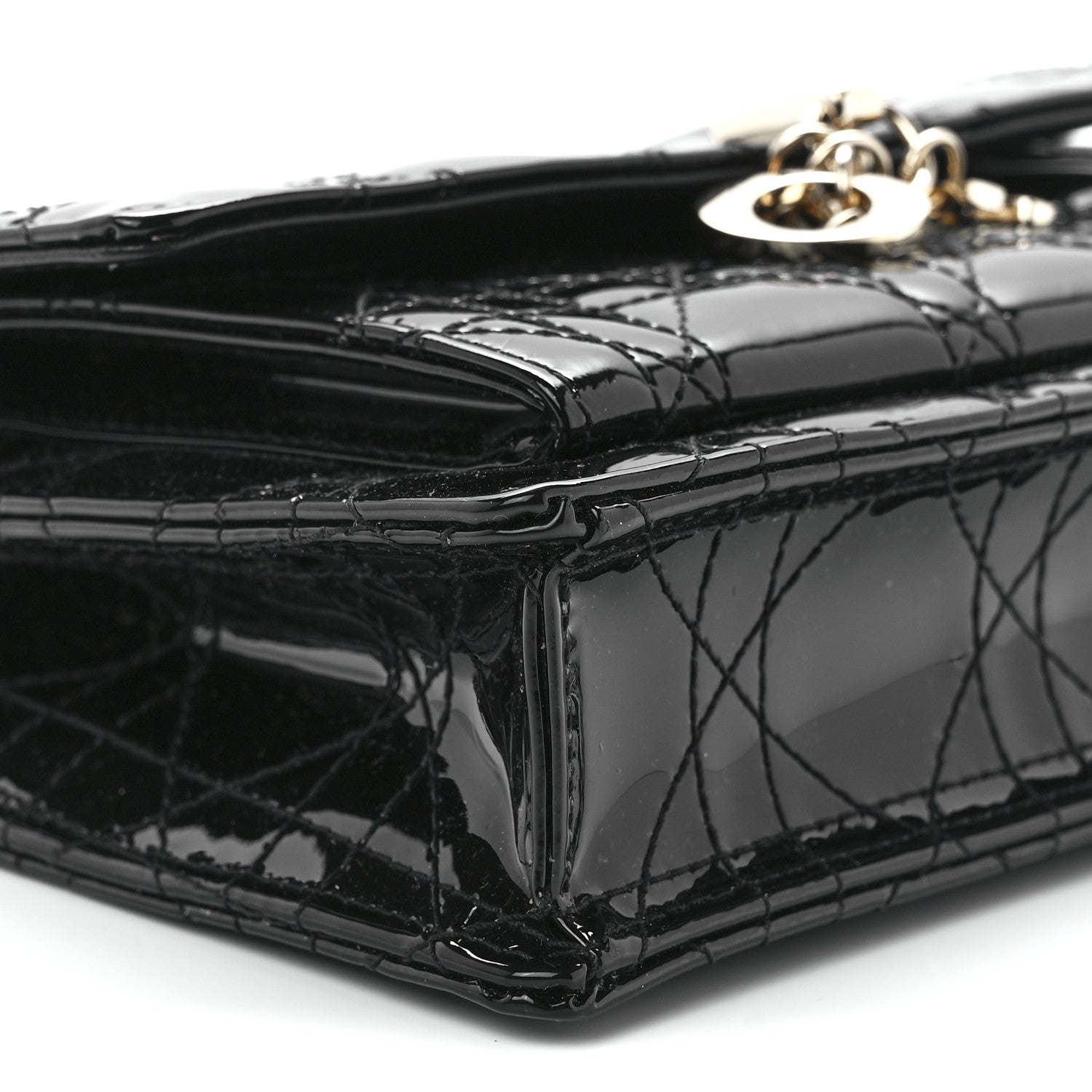 Christian Dior Patent Cannage Lady Dior Chain Pouch Black 9 of 10