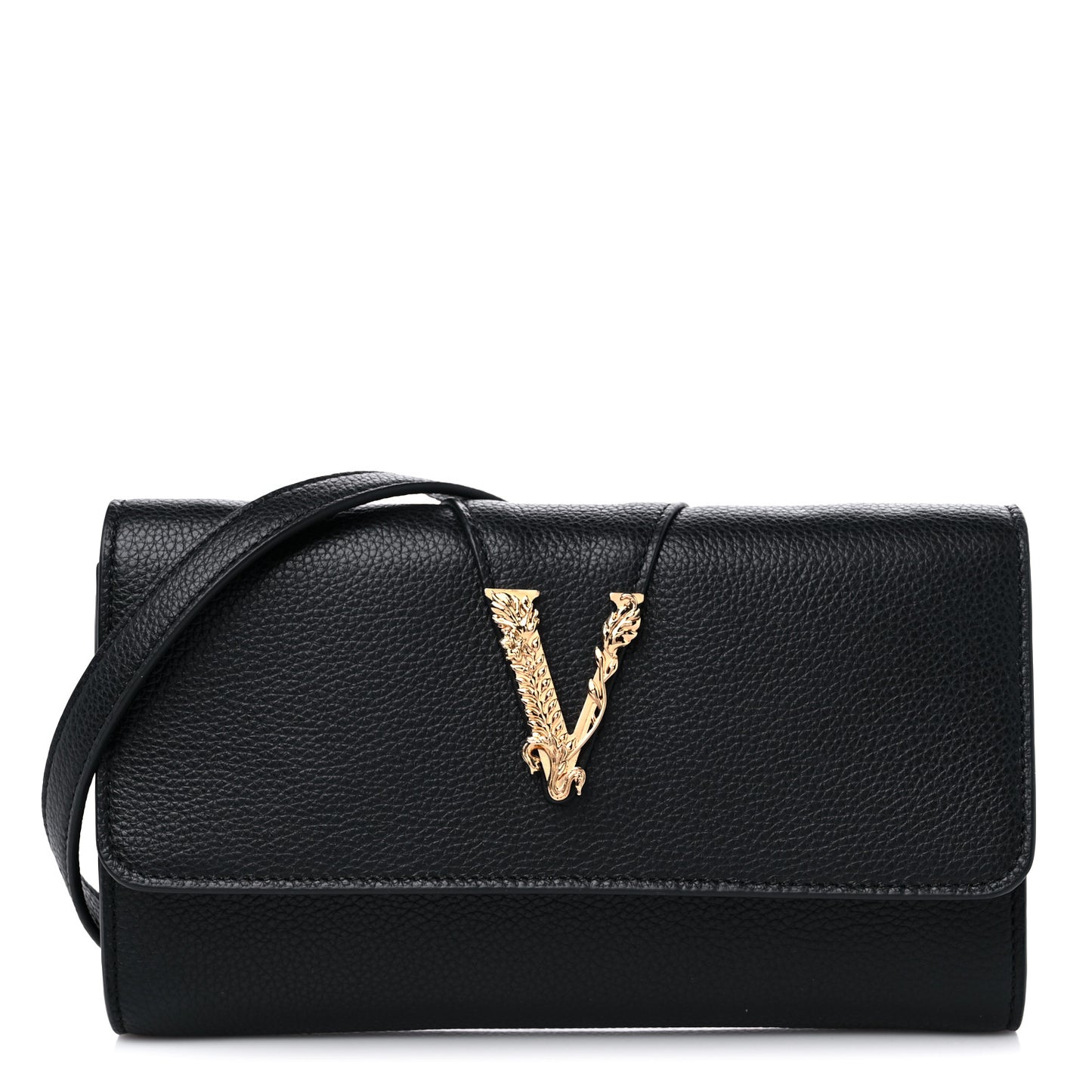 Grained Calfskin Virtus Wallet On Chain Black