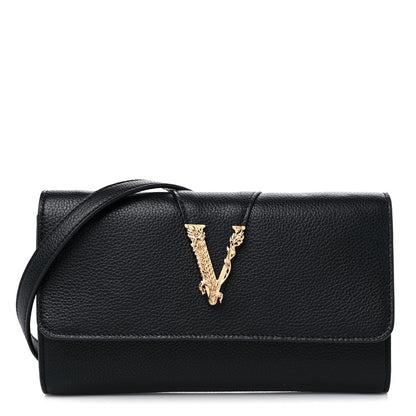Versace Grained Calfskin Virtus Wallet On Chain Black 1 of 8