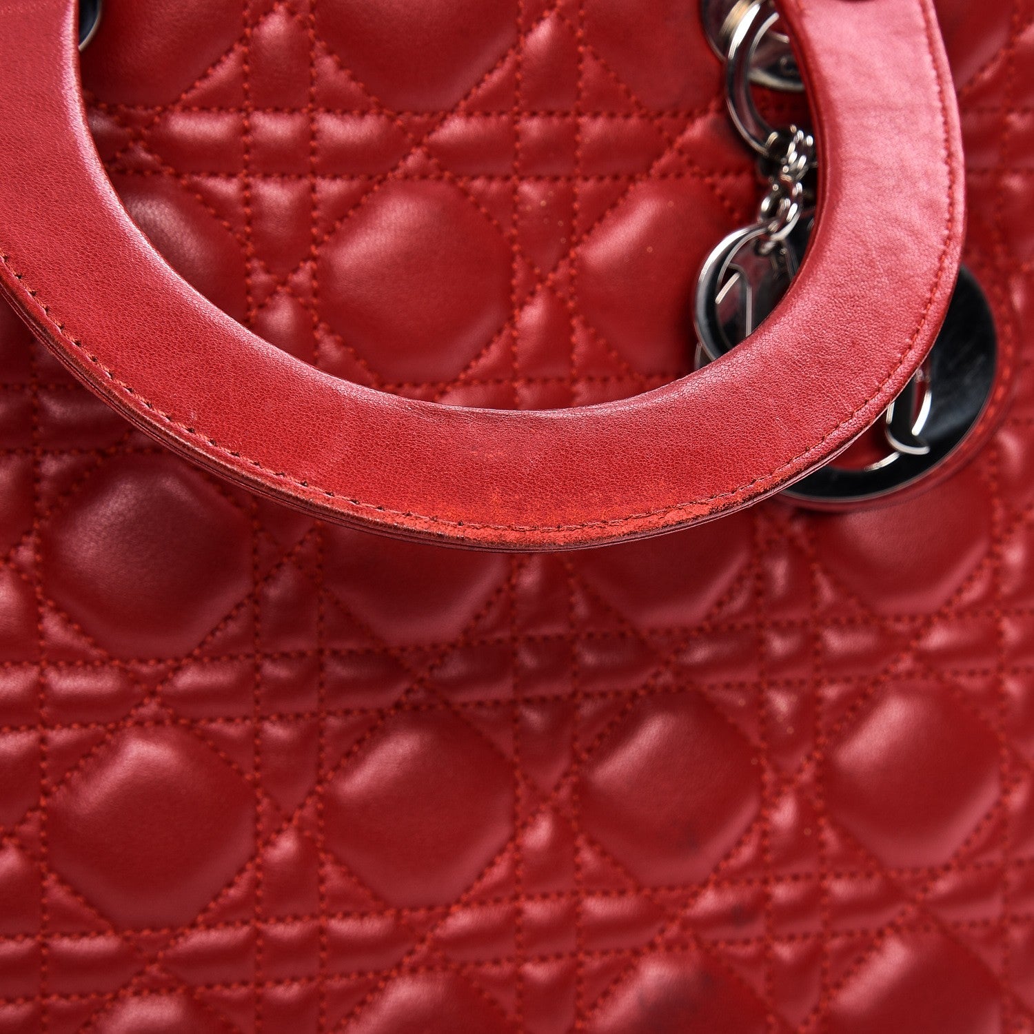 Christian Dior Vintage Lambskin Cannage Large Lady Dior Red 12 of 20