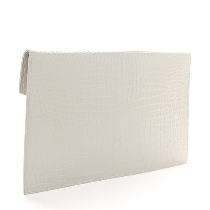 Saint Laurent Calfskin Crocodile Embossed Uptown Monogram Pouch Crema Soft 3 of 7