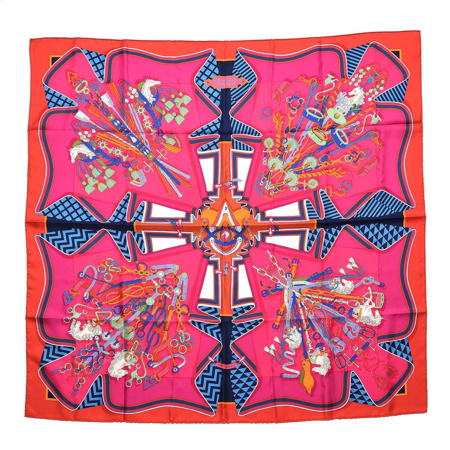 Silk Bouquets Sellier Scarf 90 Rouge Fuchsia Bleu