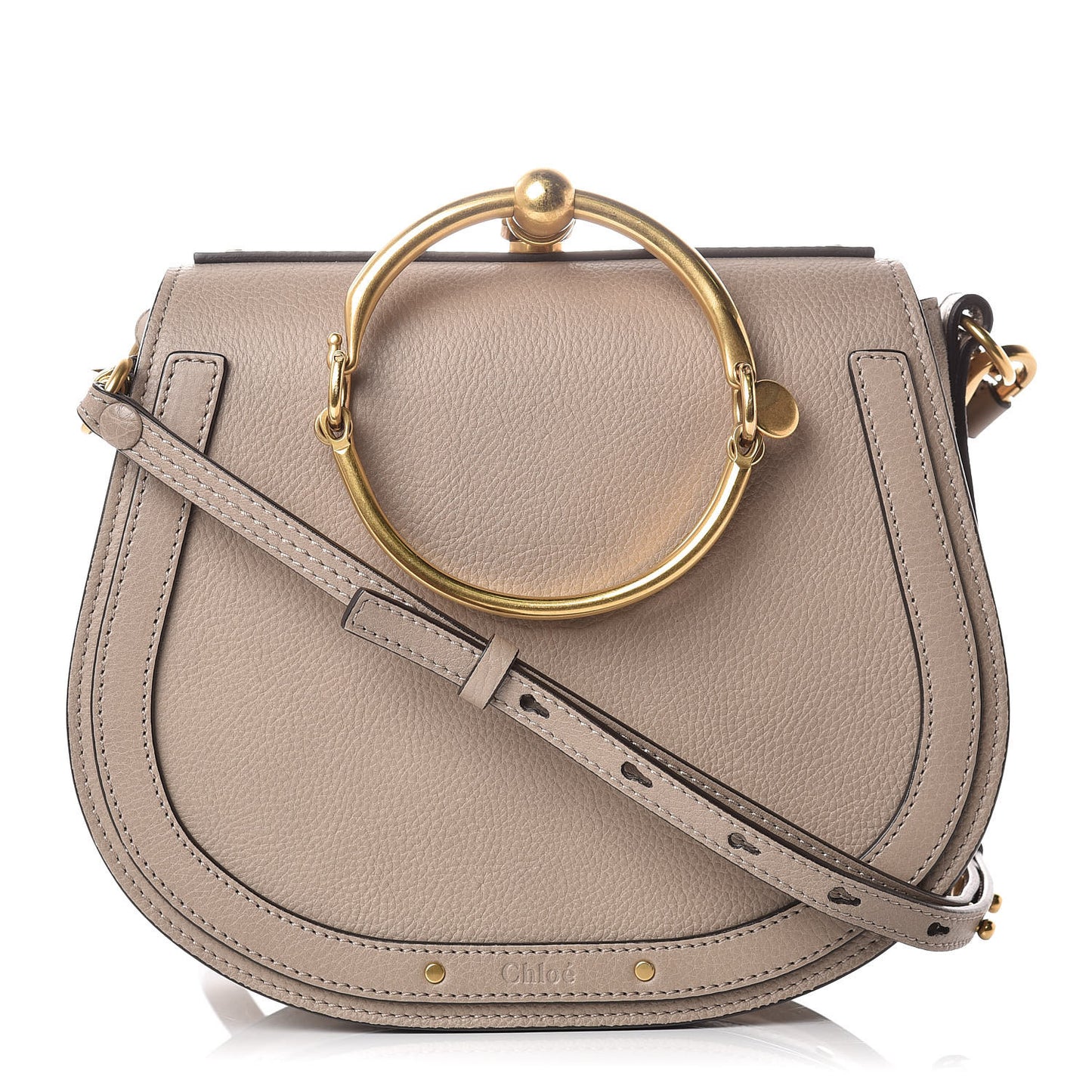 Calfskin Suede Medium Nile Bracelet Bag Motty Grey