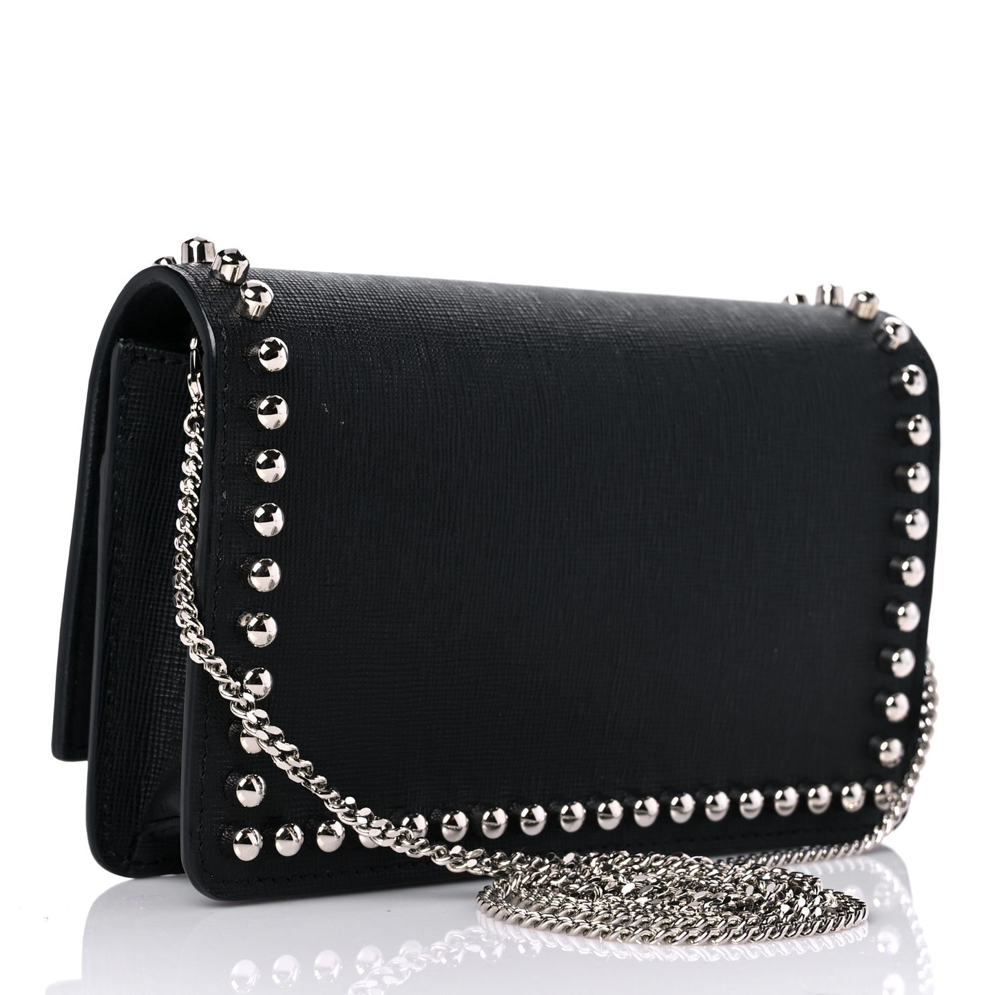 Vitello Elite Mink Fur Studded Karlito Tube Wallet on Chain Black