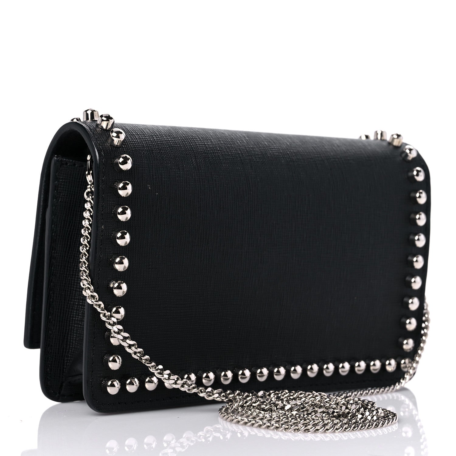 Fendi Vitello Elite Mink Fur Studded Karlito Tube Wallet on Chain Black 3 of 11