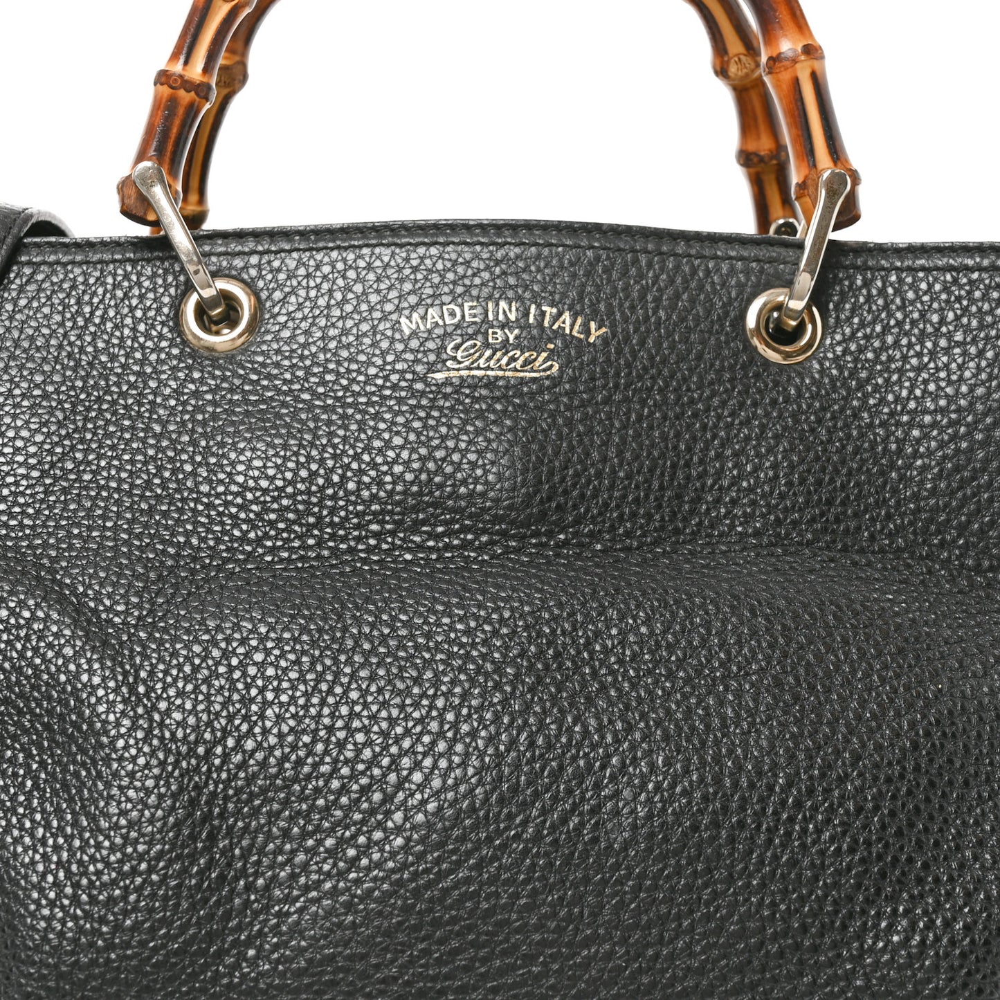 Pebbled Calfskin Large Bamboo Shopper Tote Black Black