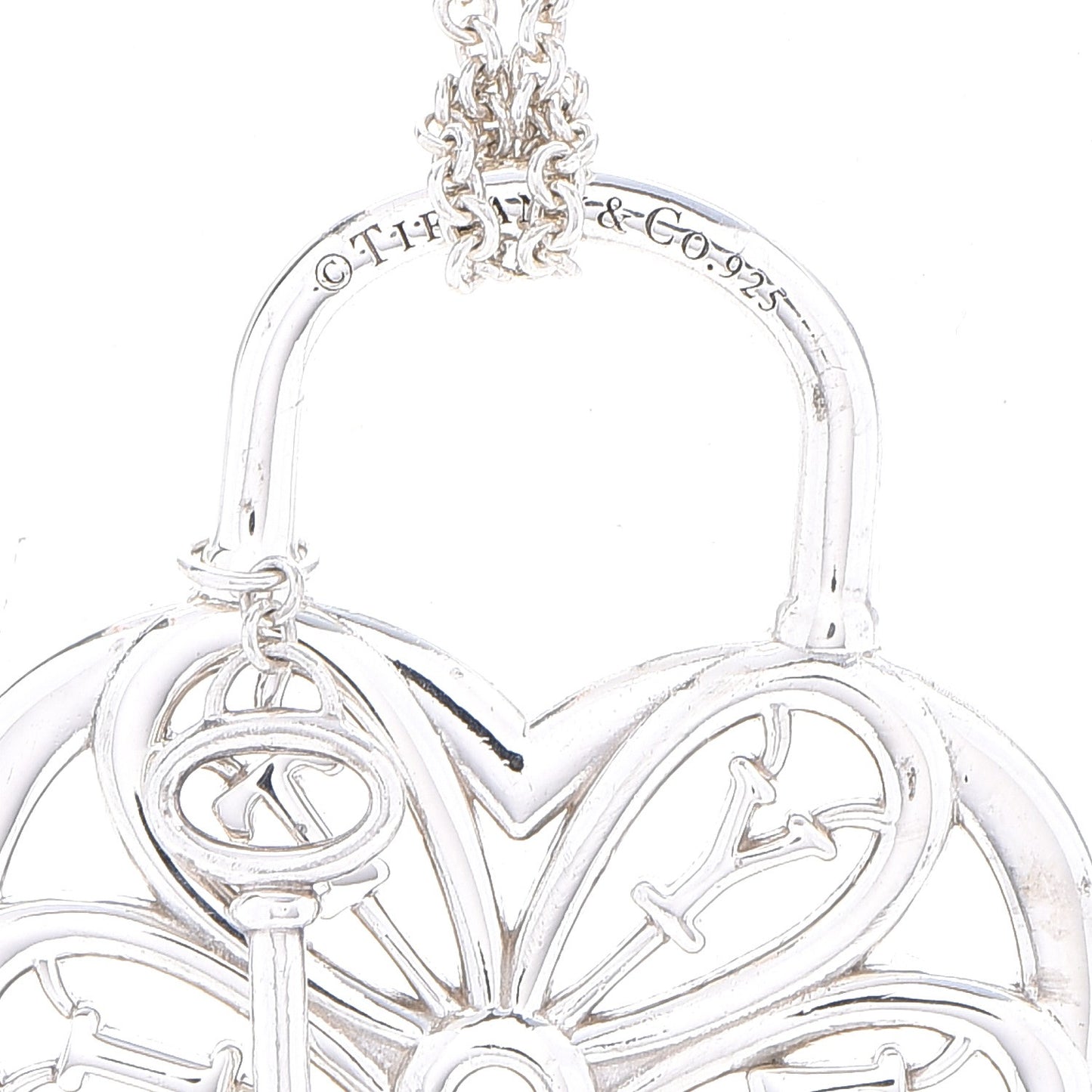 Sterling Silver Filigree Heart Key Pendant Necklace