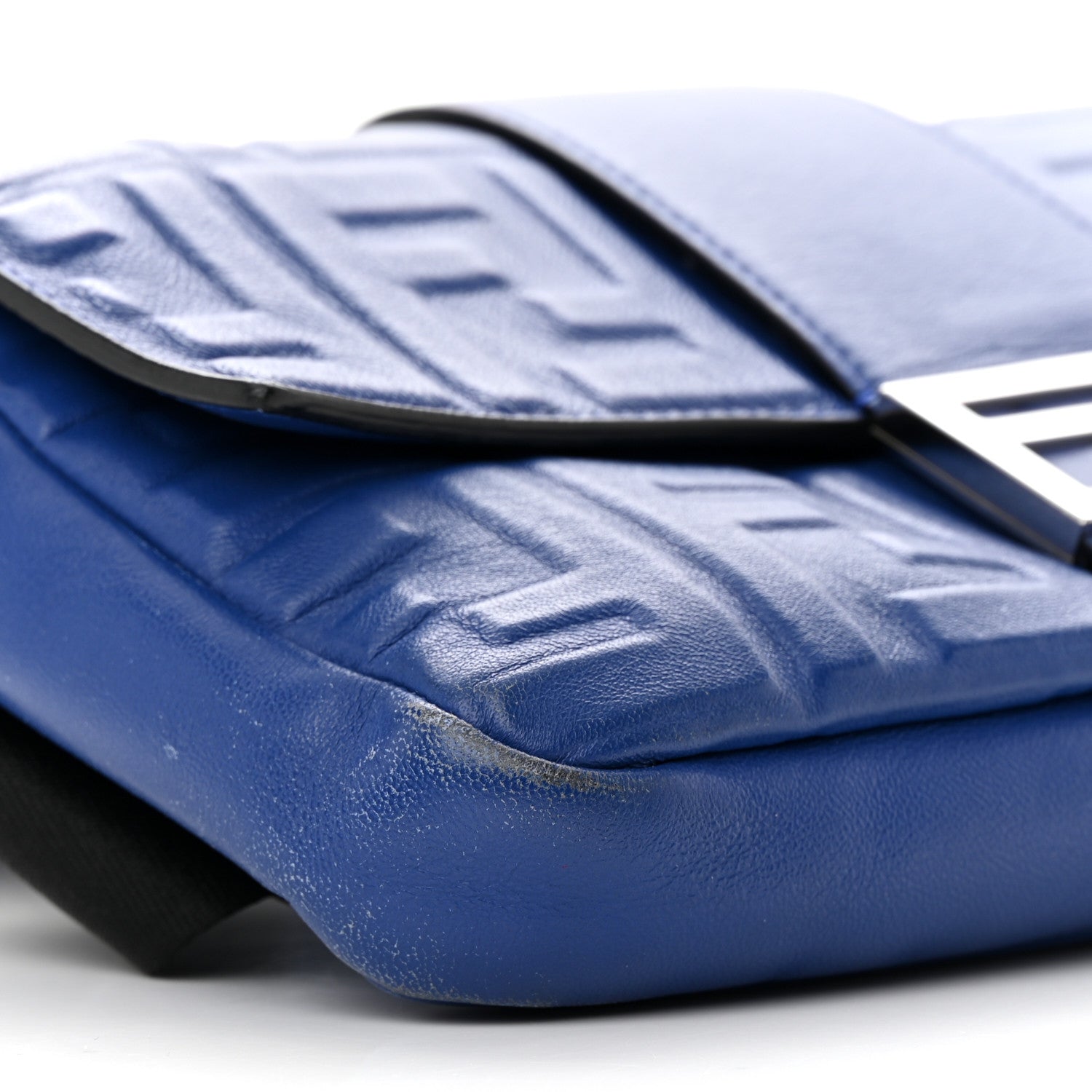 Fendi Nappa FF 1974 Embossed Belt Baguette Bag Blue Neon 9 of 16