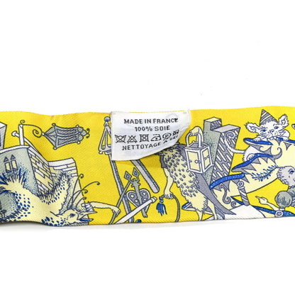 Hermes Silk La Folle Parade Twilly Jaune Vif Bleu Gris 4 of 6