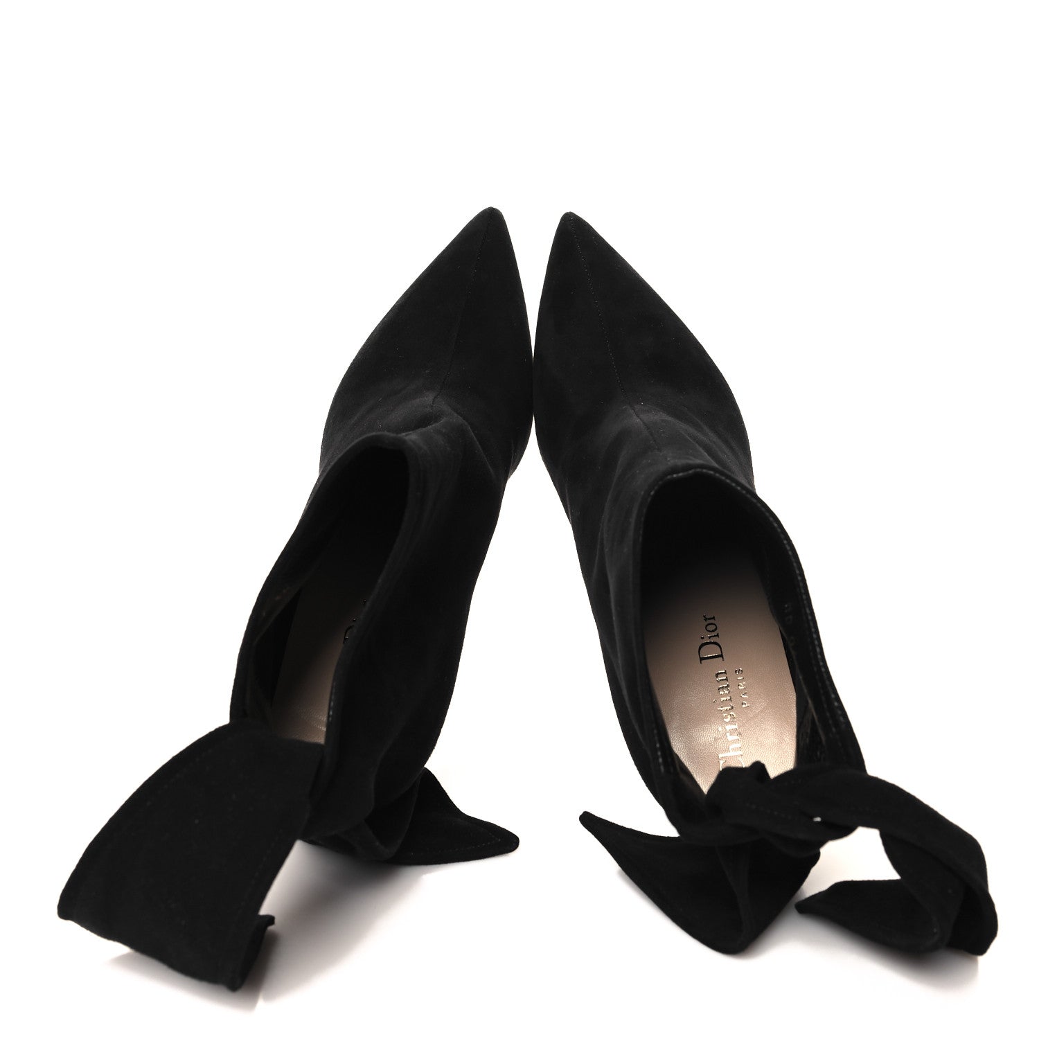 Christian Dior Suede La Belle D Bow Ankle Boots 38 Black 2 of 9