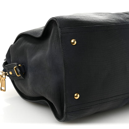 Saint Laurent Calfskin Lizard Embossed Large Cabas ChYc Navy Blue 8 of 13