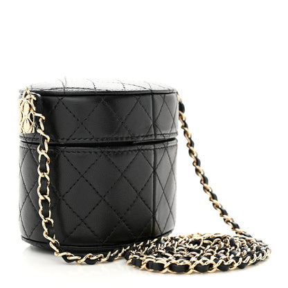Chanel Lambskin Quilted Mini Round Vanity Case With Chain Black 3 of 12