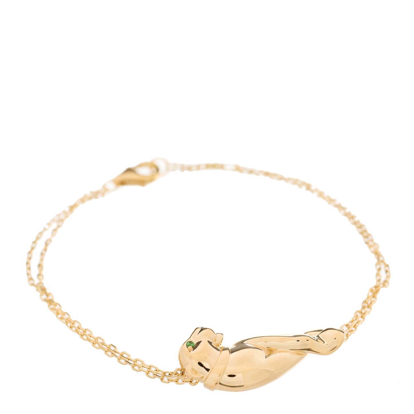 18K Yellow Gold Tsavorite Black Onyx Panthere Double Chain Bracelet