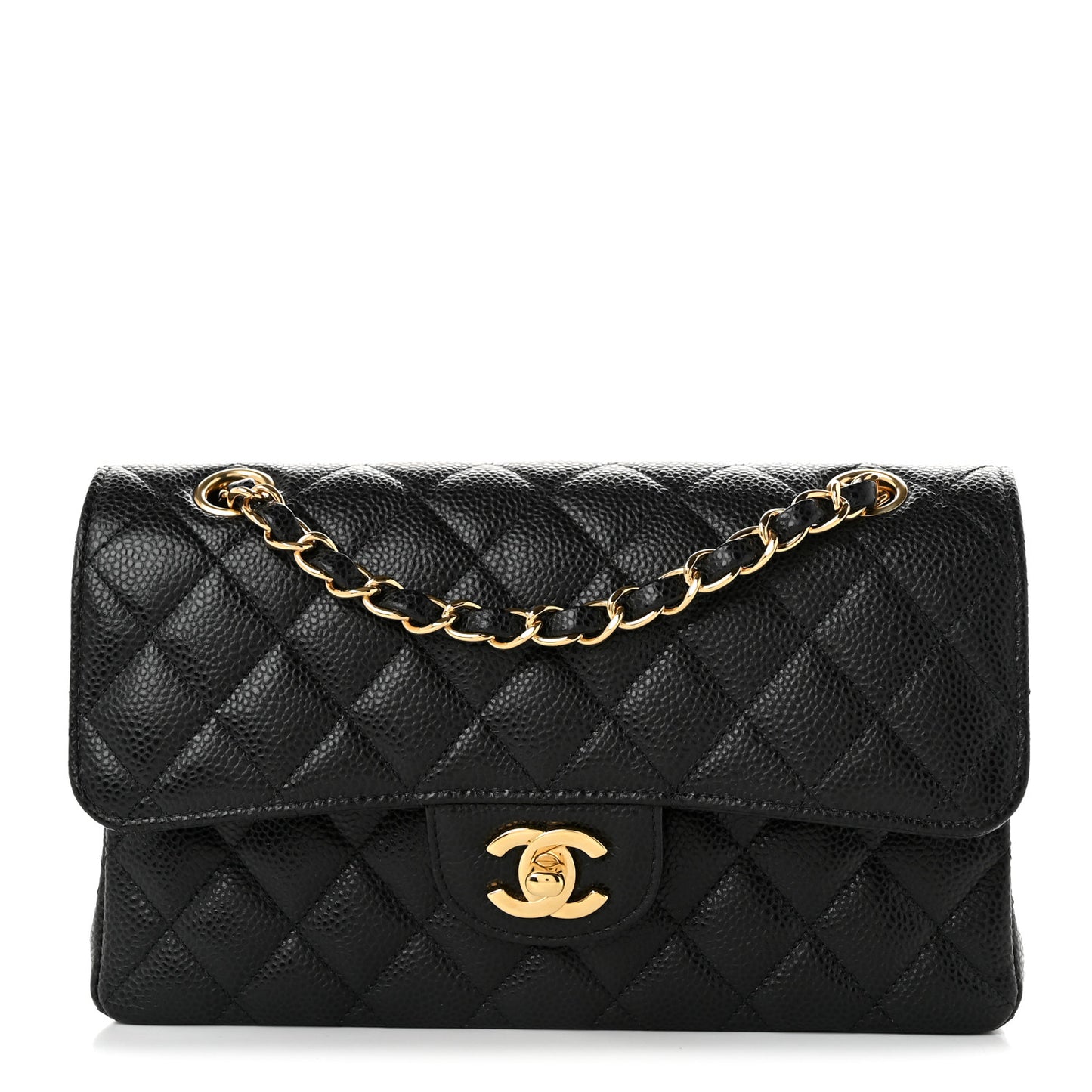 Caviar Quilted Small Double Flap Black