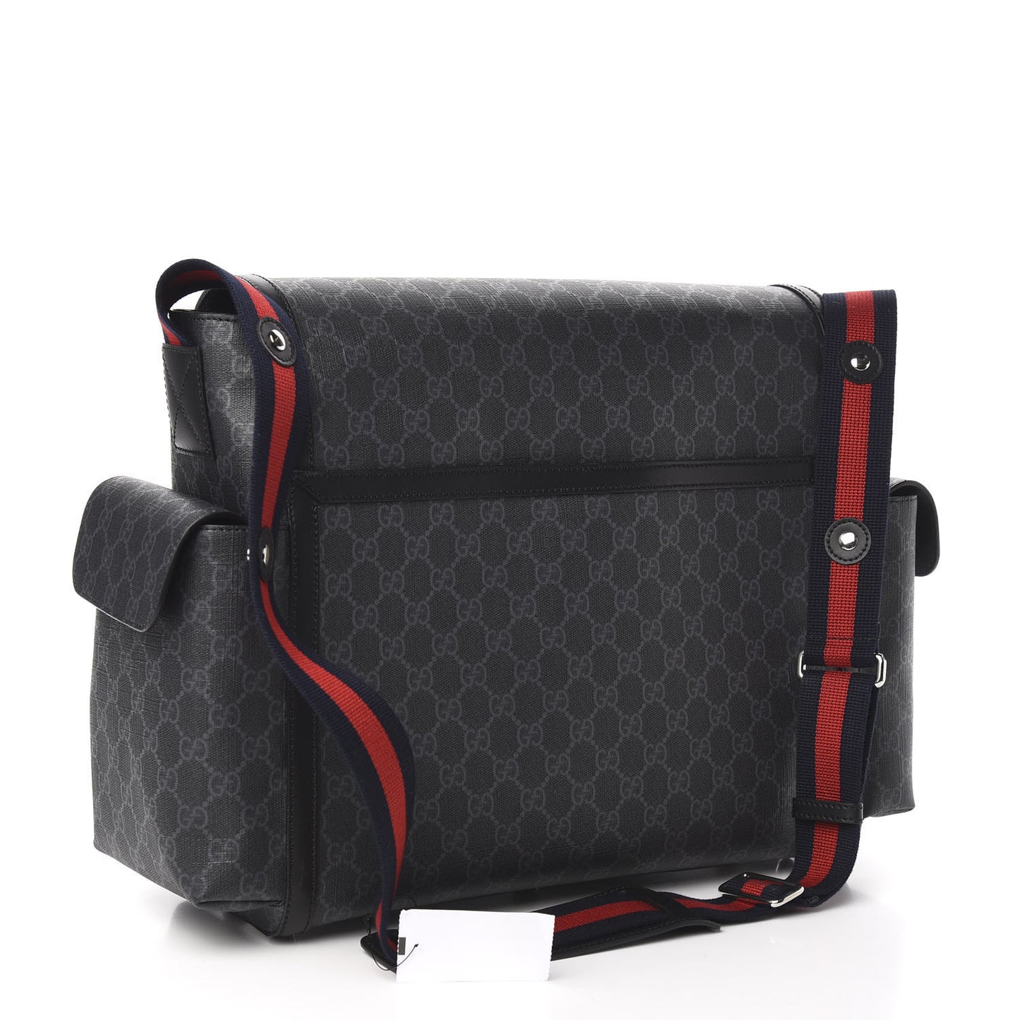 GG Supreme Monogram Web Messenger Diaper Bag Black Grey