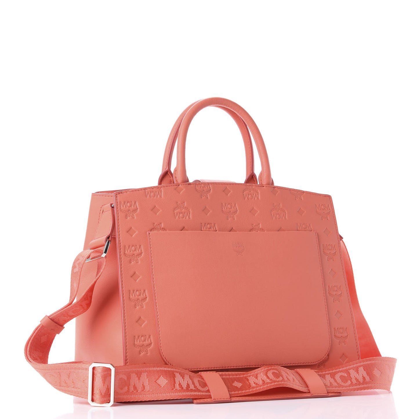 Calfskin Ottomar Monogram Medium Essential Tote Hot Coral