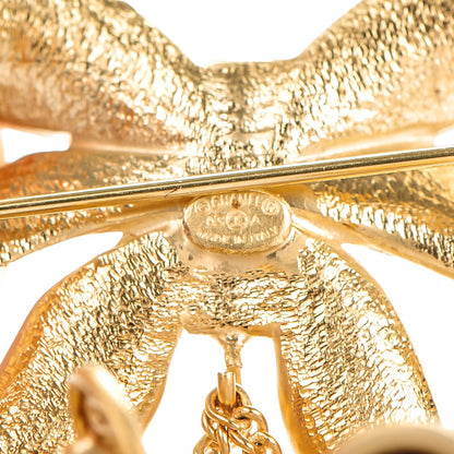 Chanel Pearl Bow CC Brooch Pin Gold 4 of 5