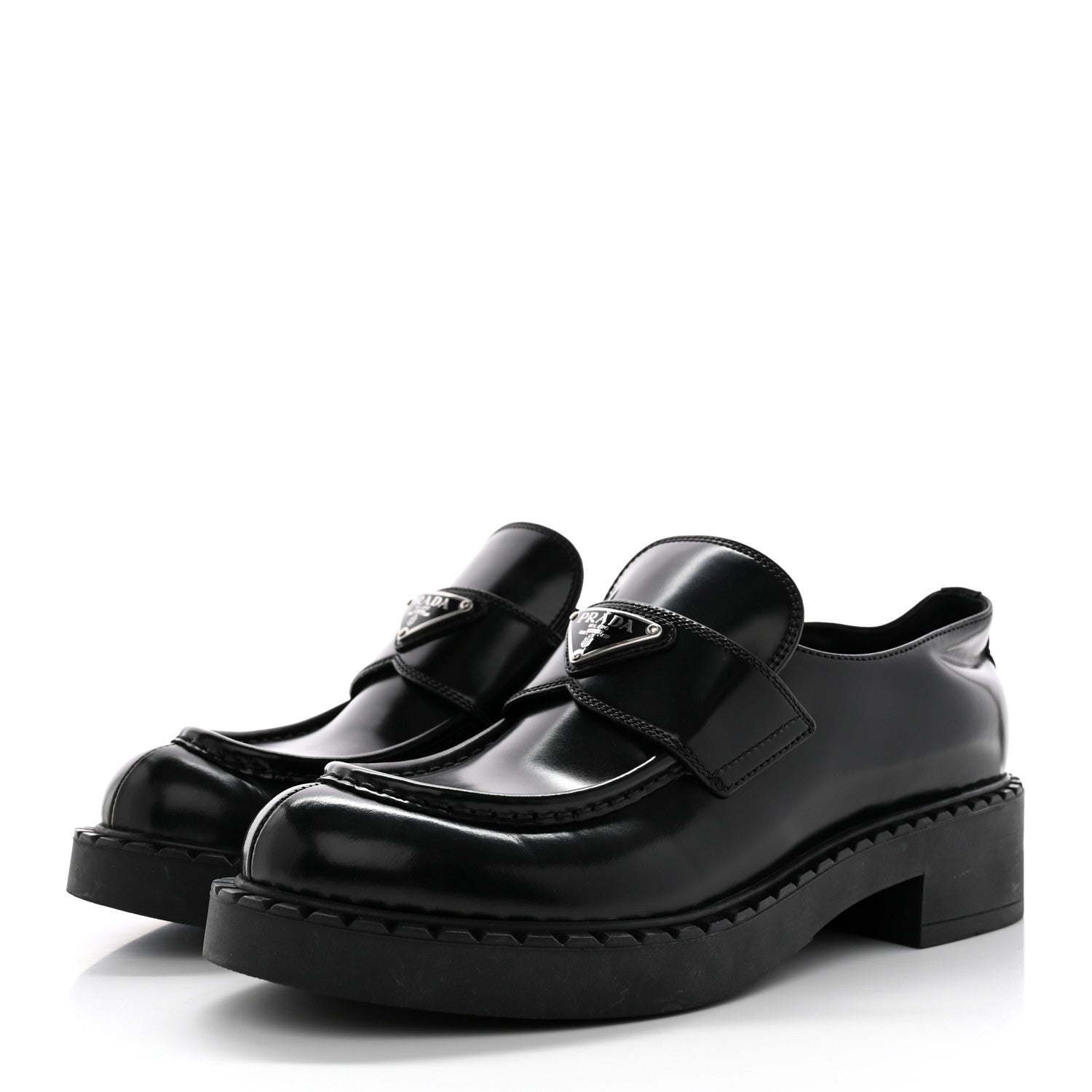 Prada Spazzolato Metal Triangle Logo 50mm Loafers 40 Black 3 of 18