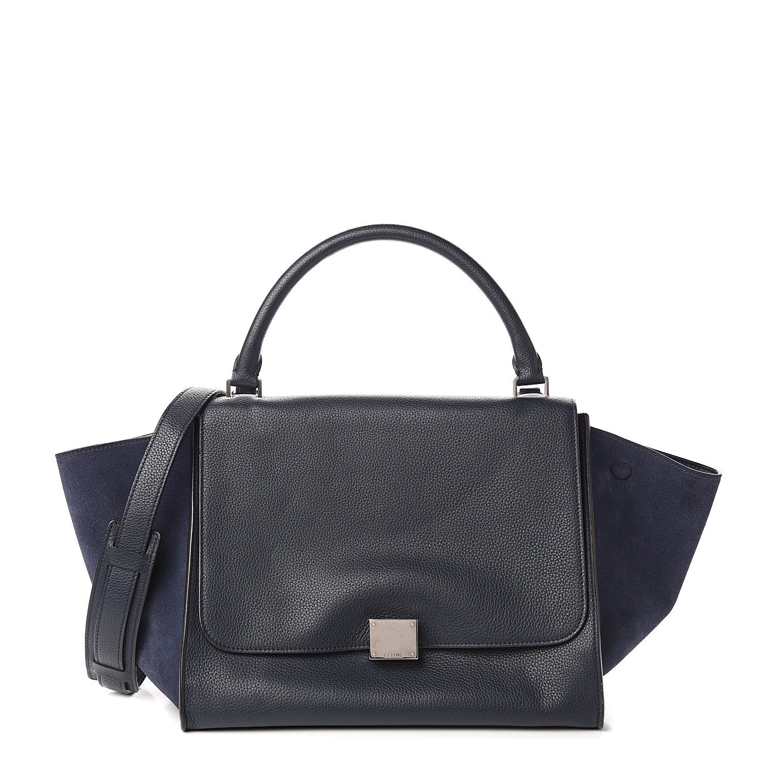 Celine Drummed Calfskin Suede Medium Trapeze Navy 1 of 9