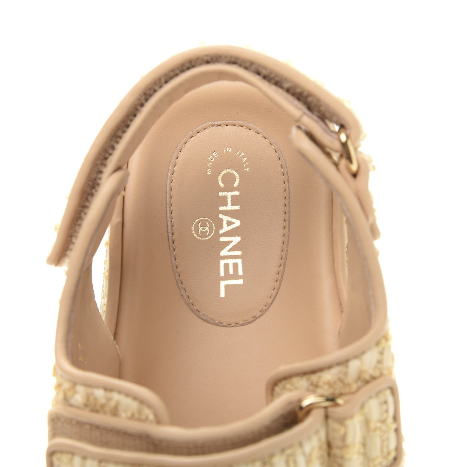 Chanel Braided Fabric Velcro Dad Sandals 36.5 Beige 6 of 10