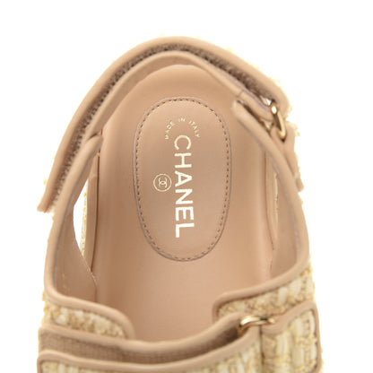 Chanel Braided Fabric Velcro Dad Sandals 36.5 Beige 6 of 10