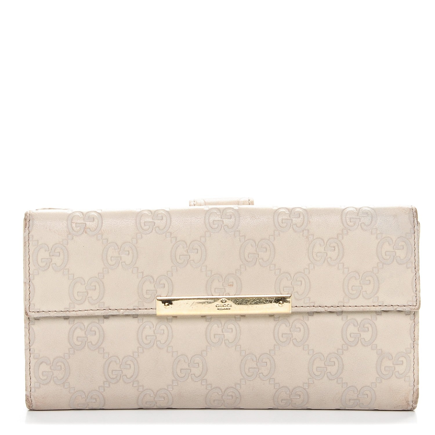 Gucci Guccissima Margaux Calfskin Metal Bar Continental Flap Wallet Mystic White 1 of 10