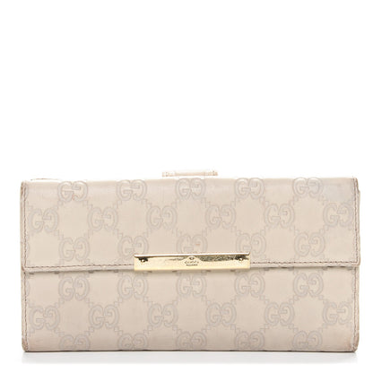 Gucci Guccissima Margaux Calfskin Metal Bar Continental Flap Wallet Mystic White 1 of 10