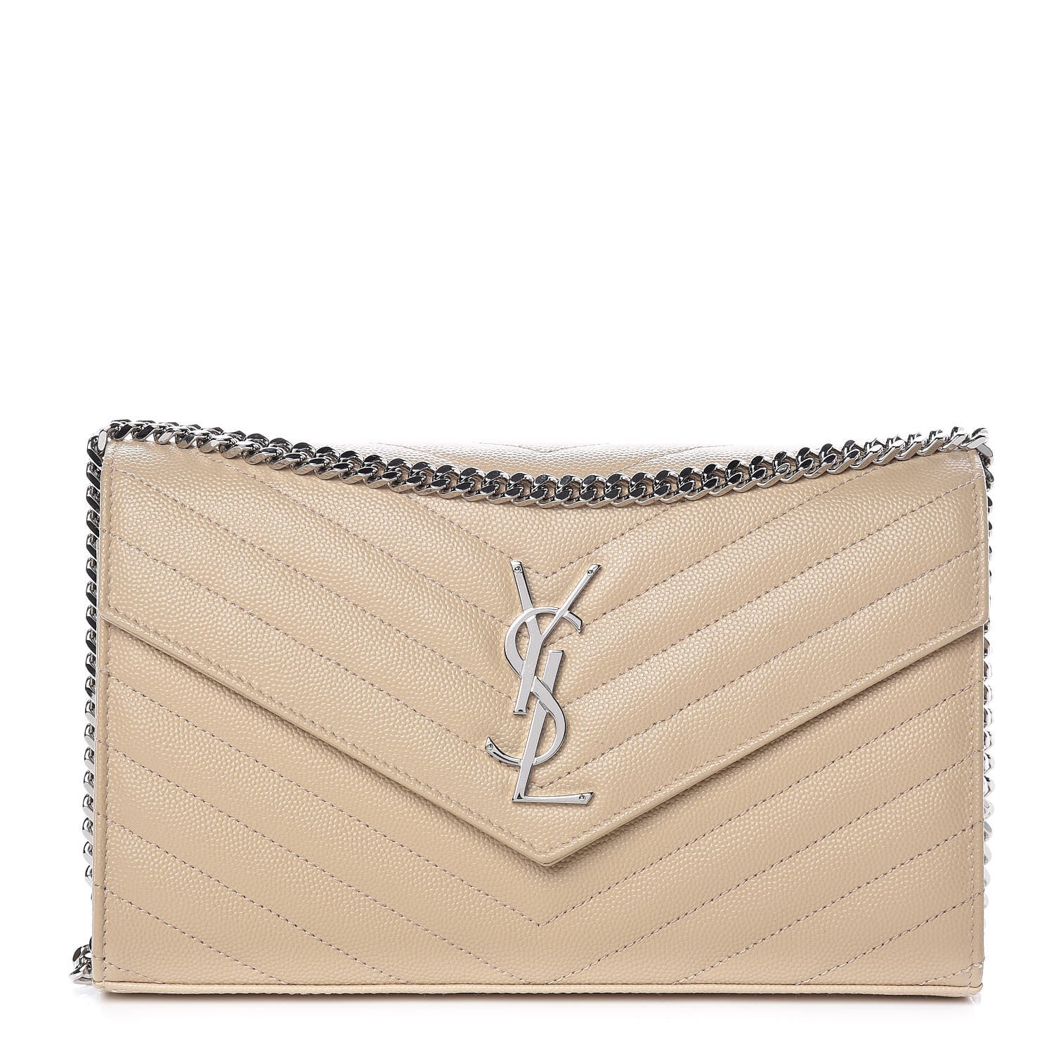 Saint Laurent Grain De Poudre Matelasse Chevron Monogram Chain Wallet Nude Powder 1 of 10