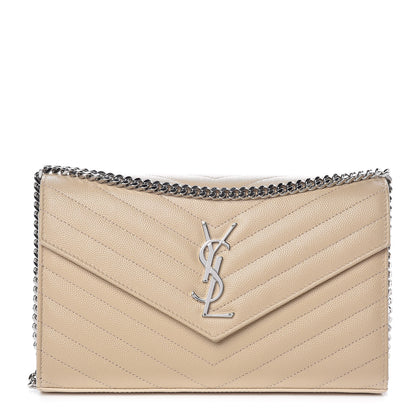 Saint Laurent Grain De Poudre Matelasse Chevron Monogram Chain Wallet Nude Powder 1 of 10