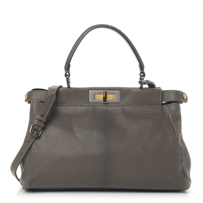 Fendi Goatskin Zucca Medium Peekaboo Iconic Satchel Grigio Tobacco Moro 1 of 12