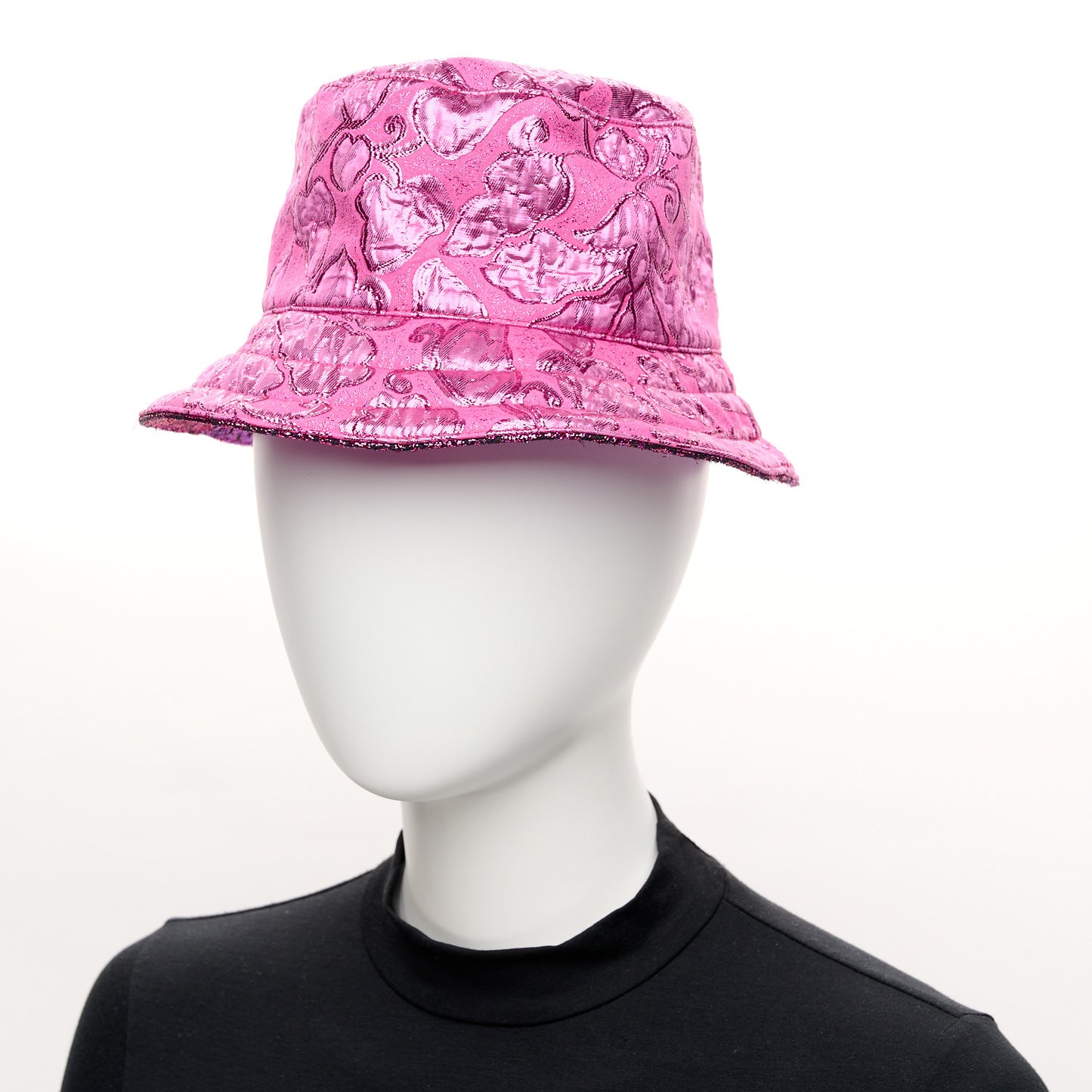 Canvas Lame GG Monogram Reversible Bucket Hat S Fuxia Pink
