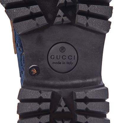 Gucci Velvet Cordovan Lux Granada Kid GG Monogram Womens Harald Horsebit 25mm Platform Loafers 39 Blue Beige 8 of 8