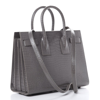 Saint Laurent Calfskin Crocodile Embossed Small Sac De Jour Fog 2 of 21