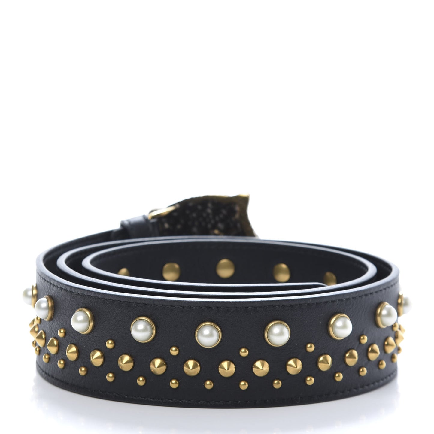 Calfskin Pearl Studded Swarovski Crystal Feline Belt 85 34 Black