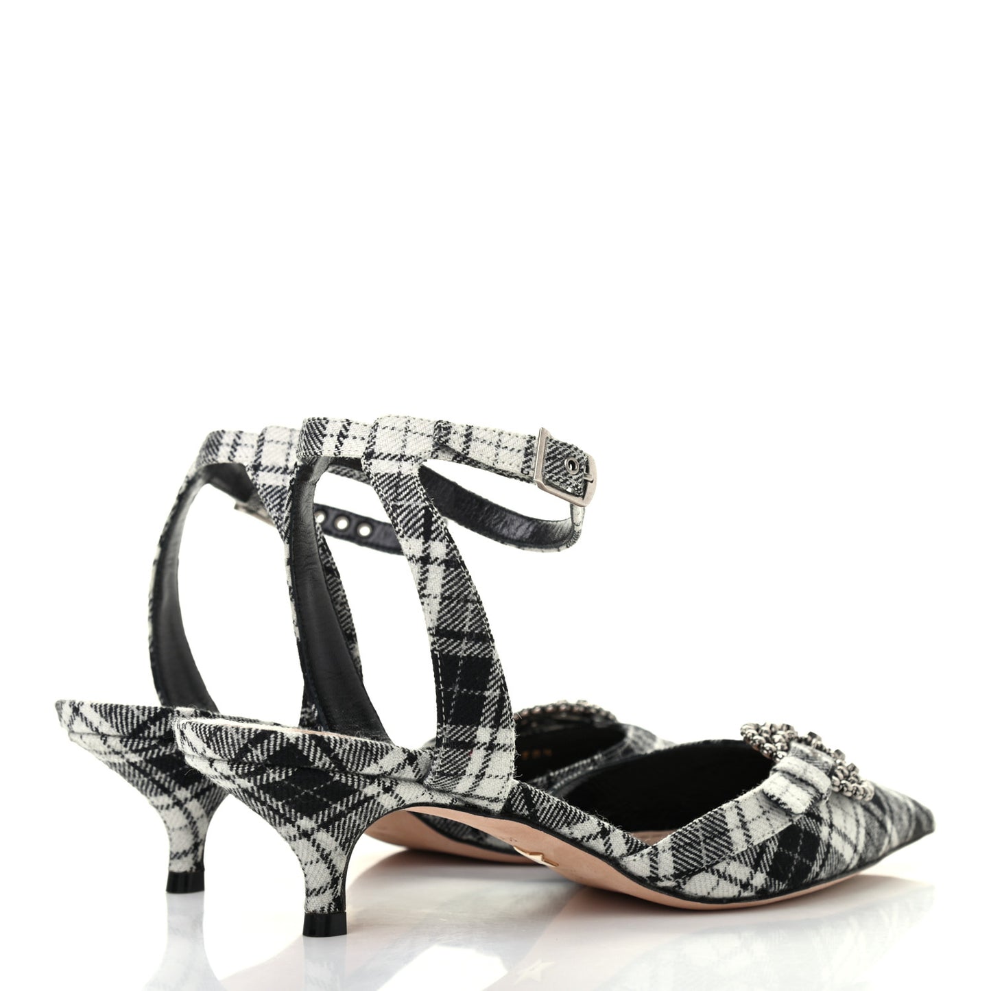 Canvas Tartan Gang Ankle Strap Slingback Pumps 38.5 Black